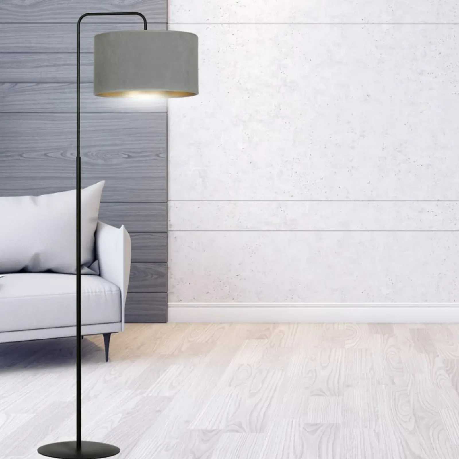 Sklep Kaja Prosta lampa podłogowa z szarym abażurem 1050/LP1 HILDE | Kaja* Lampy Podłogowe Z Abażurem|Tradycyjne Lampy Podłogowe