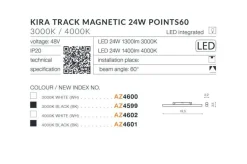 Sklep Kaja Reflektor do szyny 19,5cm 24W 3000K AZ4600 KIRA ALFA MAGNETIC 48V* Lampy Led|Szynoprzewody Podtynkowe