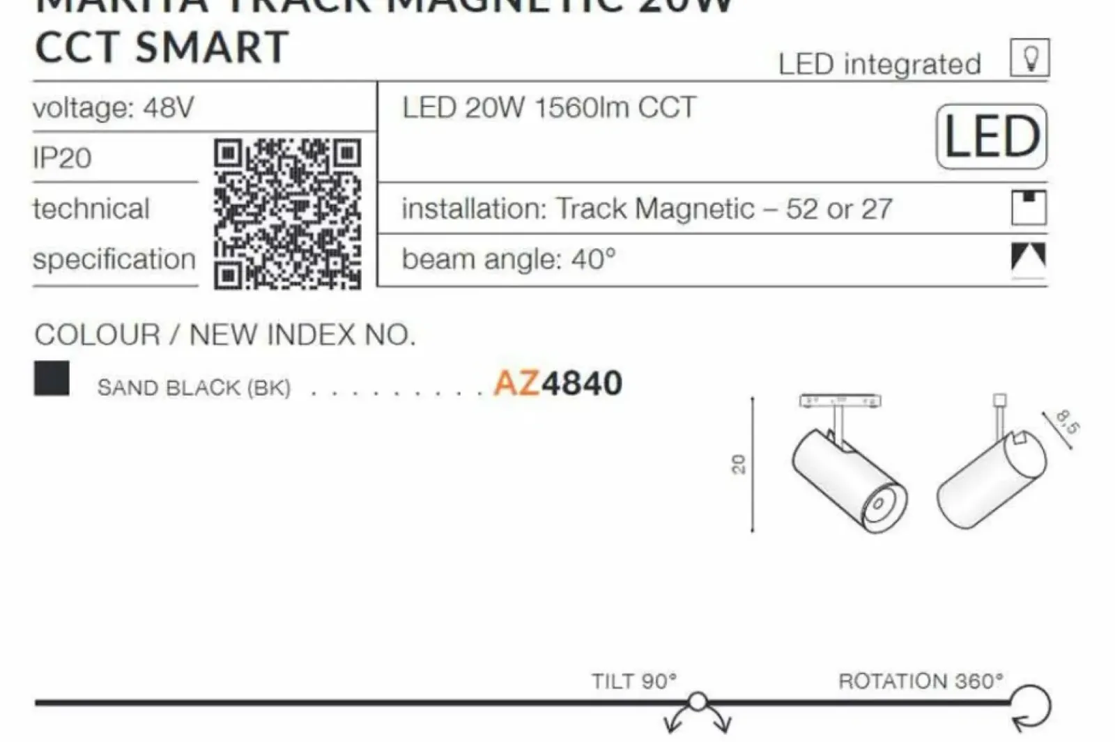 Sklep Kaja Regulowana głowica 20W CCT SMART AZ4840 MAKITA ALFA MAGNETIC 48V* Lampy Led|Szynoprzewody Podtynkowe