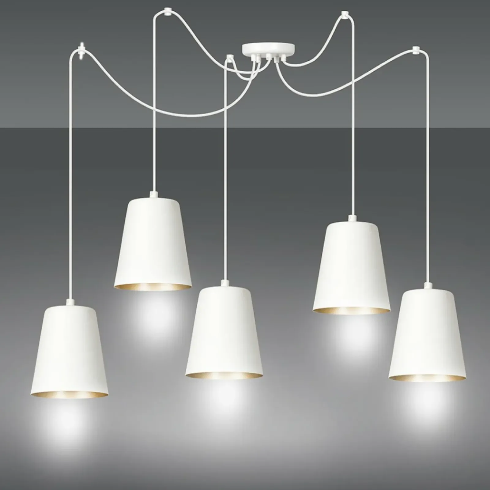 Sklep Kaja Regulowana lampa wisząca z 5 białymi kloszami 456/5 | Kaja Oświetlenie Flash Sale