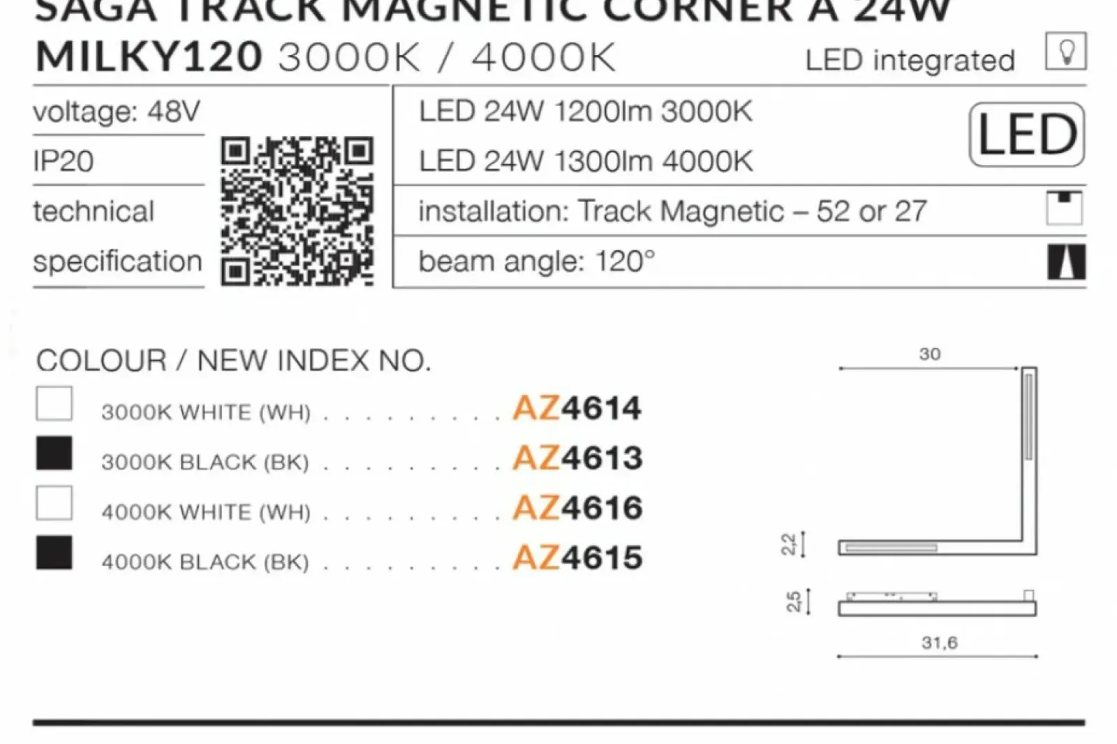 Sklep Kaja Rogowy reflektor LED do szyny magnetycznej 1-fazowej AZ4614 SAGA* Szynoprzewody Podtynkowe|Szynoprzewody Natynkowe