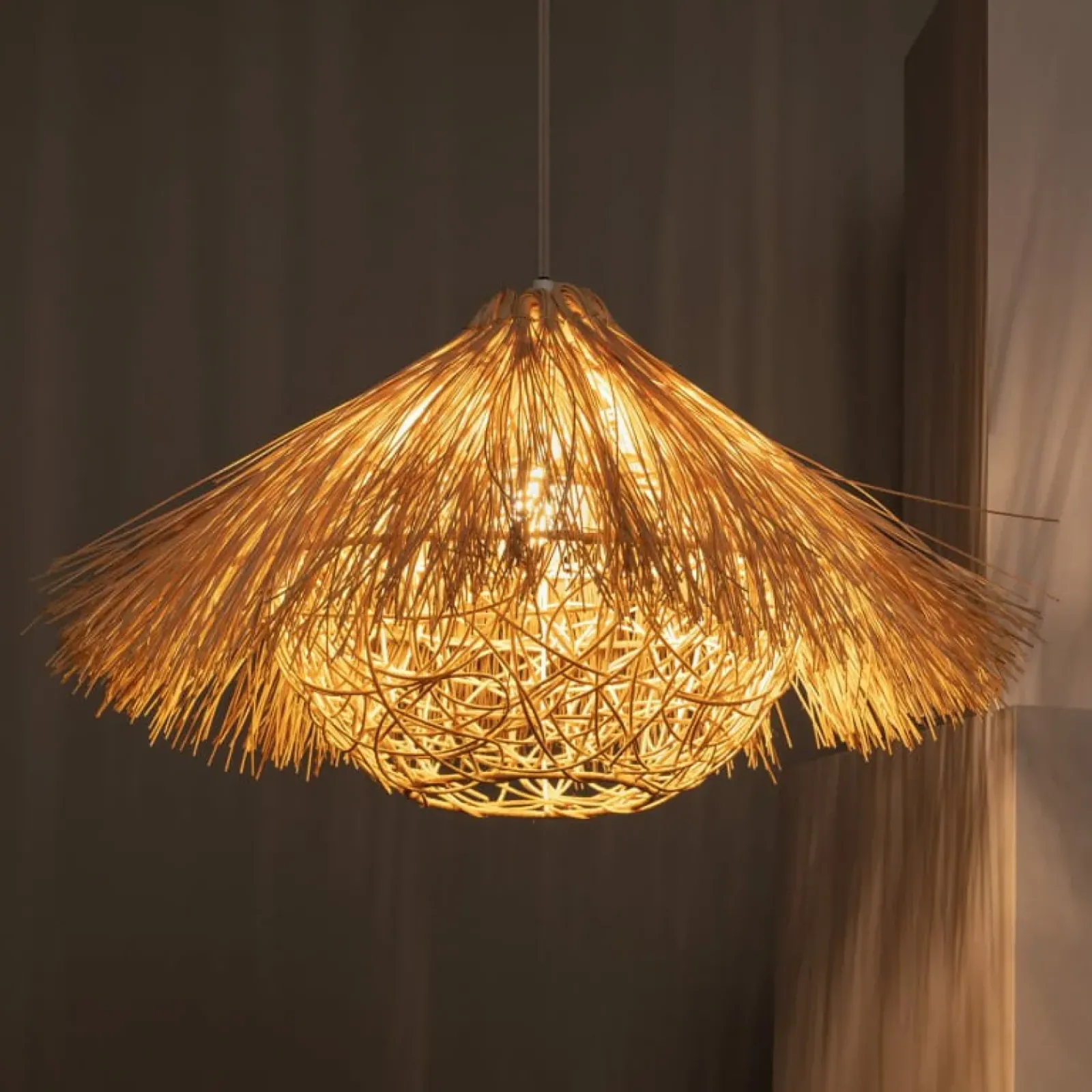 Sklep Kaja Rozkloszowana lampa wisząca z rattanu ABR-NLW32-BH-E27 BOHO | Kaja brązowy Hot