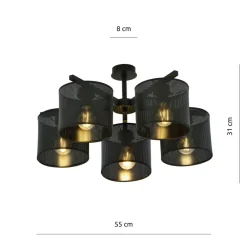 Sklep Kaja Rozłożysta, czarna lampa sufitowa do salonu 1143/5 JORDAN | Kaja czarny Clearance