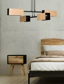 Sklep Kaja Rustykalna, czarno-drewniana lampa wisząca 616/4 ZAPER | Kaja czarny Cheap
