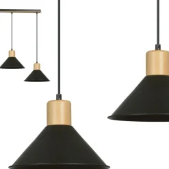 Sklep Kaja Rustykalna lampa wisząca, elementy drewna 1044/3 ROWEN | Kaja czarny New