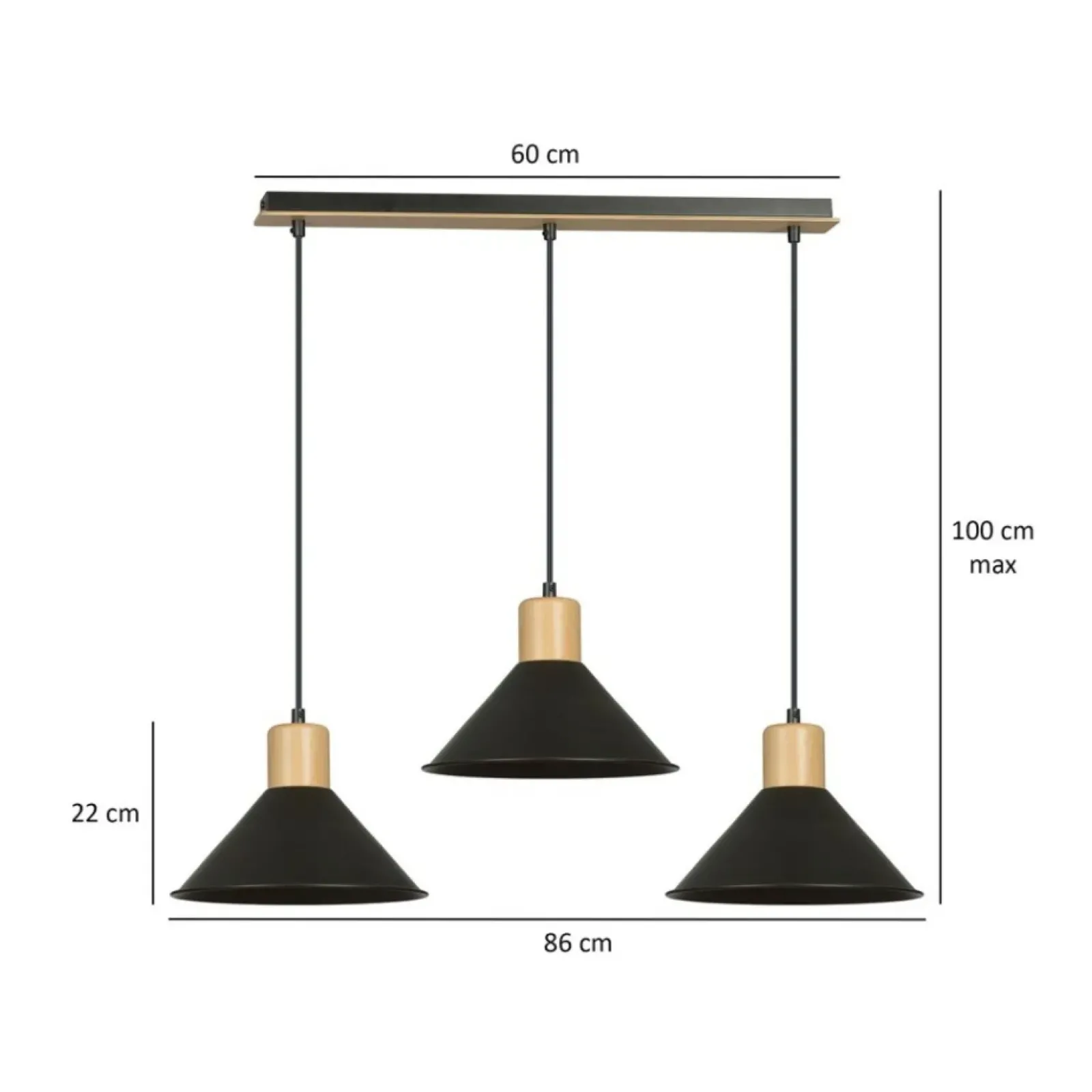 Sklep Kaja Rustykalna lampa wisząca, elementy drewna 1044/3 ROWEN | Kaja czarny New