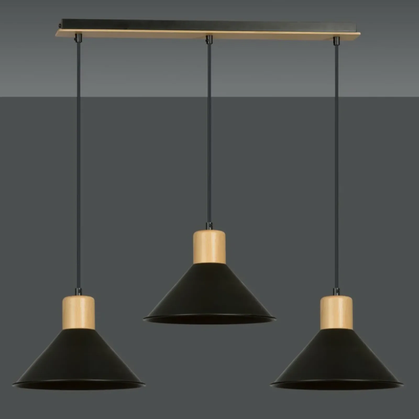 Sklep Kaja Rustykalna lampa wisząca, elementy drewna 1044/3 ROWEN | Kaja czarny New