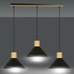 Sklep Kaja Rustykalna lampa wisząca, elementy drewna 1044/3 ROWEN | Kaja czarny New