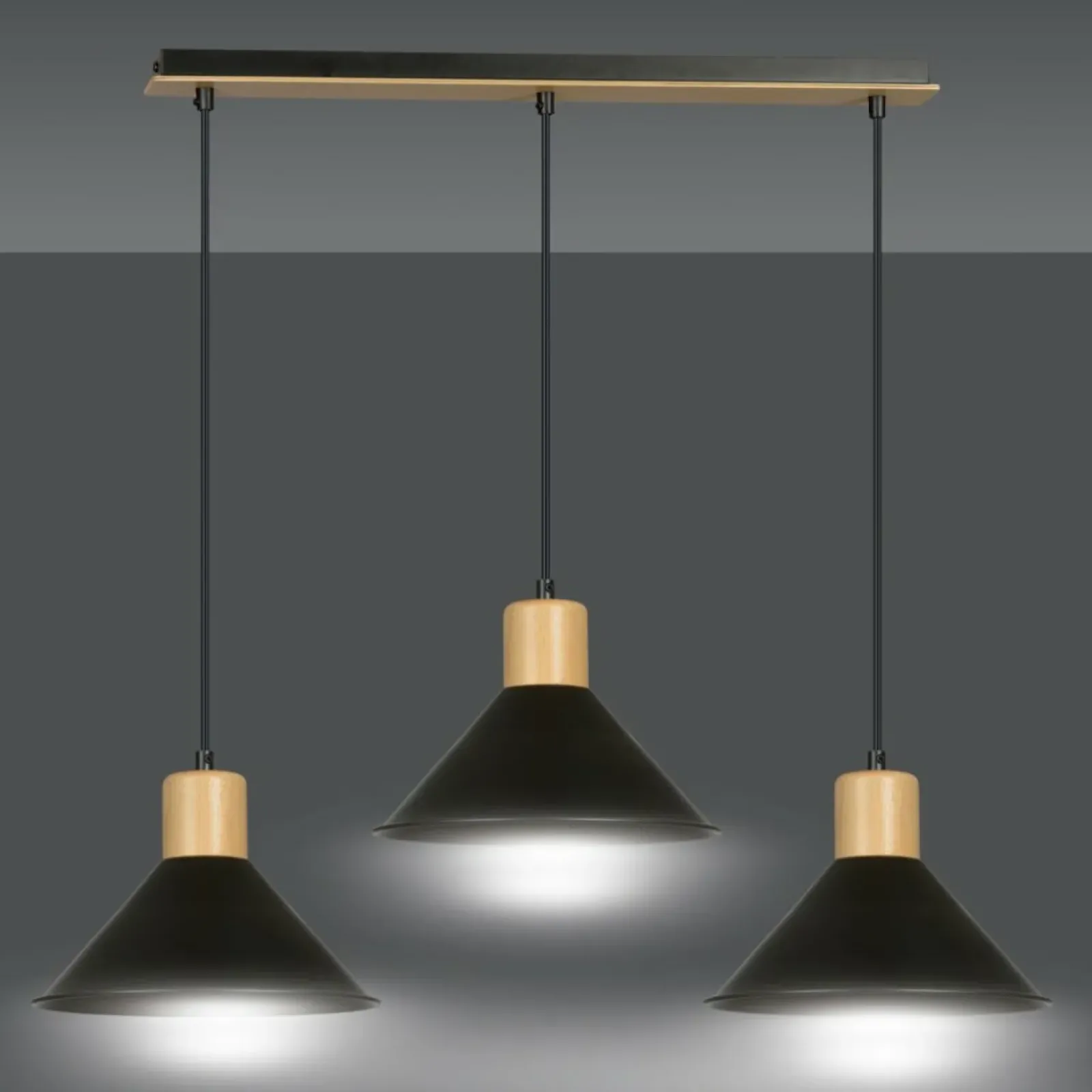 Sklep Kaja Rustykalna lampa wisząca, elementy drewna 1044/3 ROWEN | Kaja czarny New