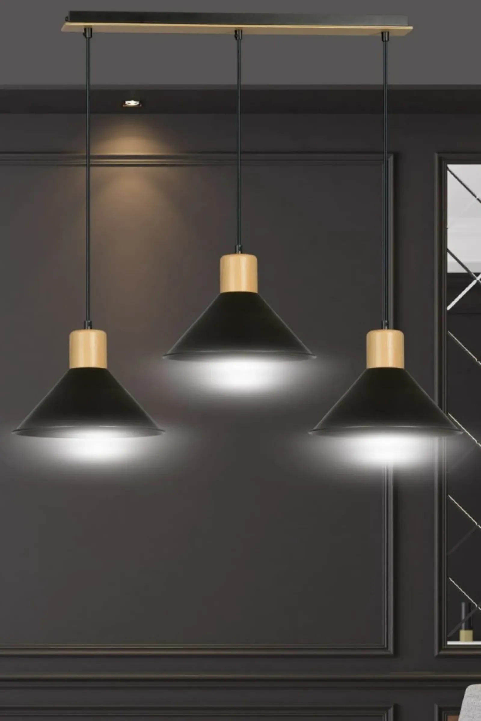 Sklep Kaja Rustykalna lampa wisząca, elementy drewna 1044/3 ROWEN | Kaja czarny New