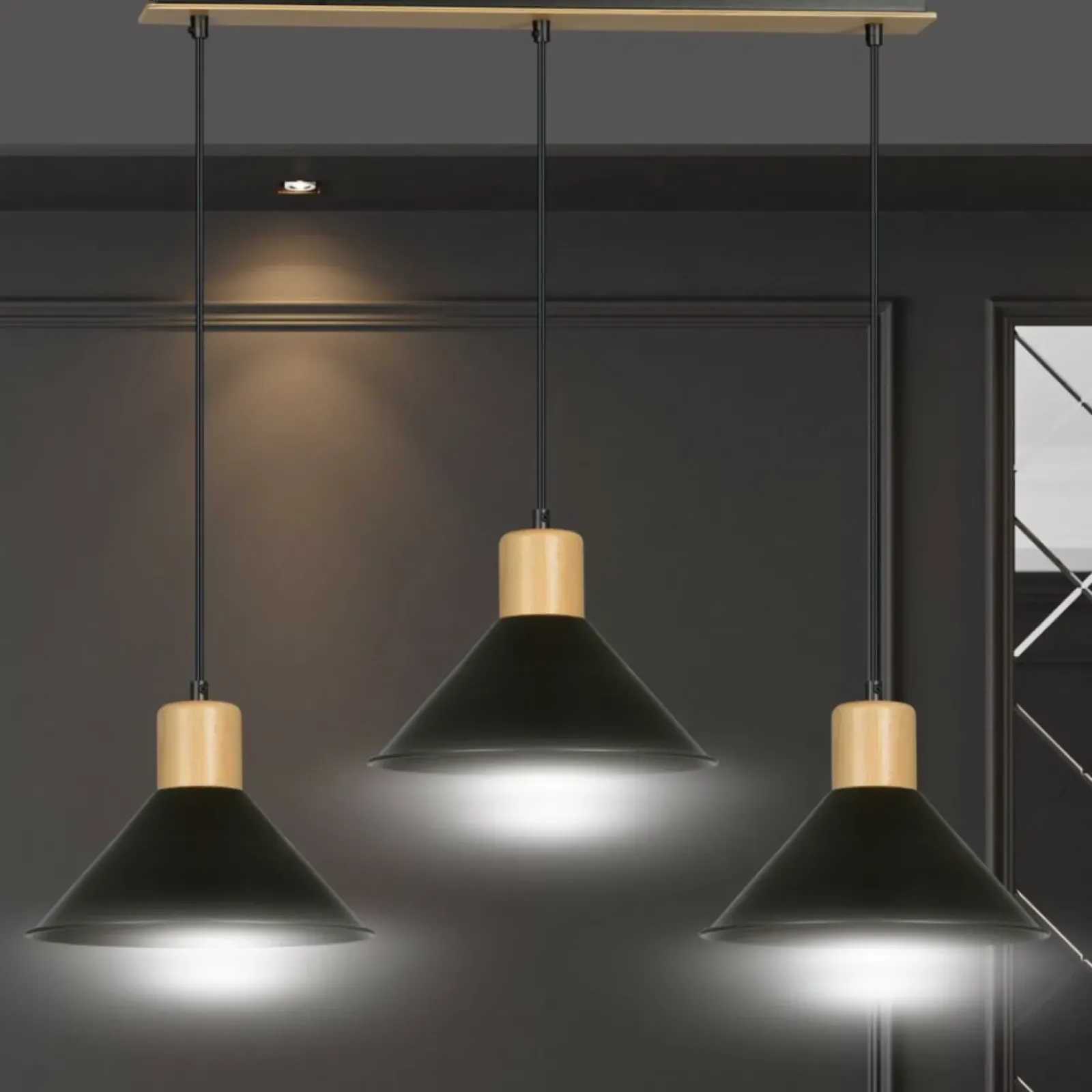 Sklep Kaja Rustykalna lampa wisząca, elementy drewna 1044/3 ROWEN | Kaja czarny New
