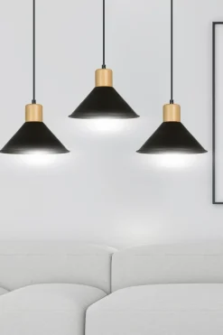 Sklep Kaja Rustykalna lampa wisząca, elementy drewna 1044/3 ROWEN | Kaja czarny New