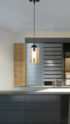 Sklep Kaja Smukła lampa wisząca z miodowym kloszem 31-00569 BISTRO | Kaja czarny Hot