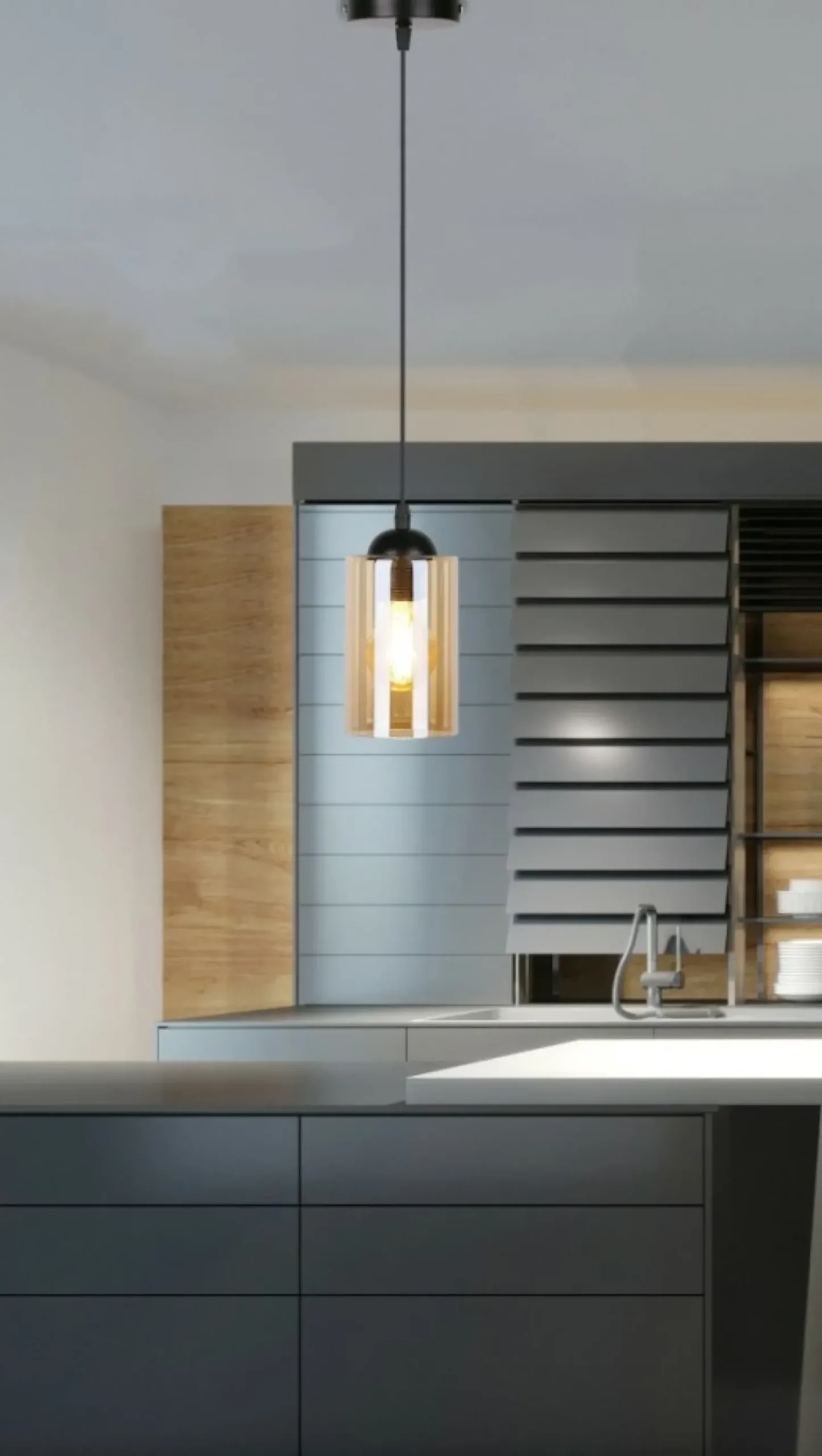 Sklep Kaja Smukła lampa wisząca z miodowym kloszem 31-00569 BISTRO | Kaja czarny Hot