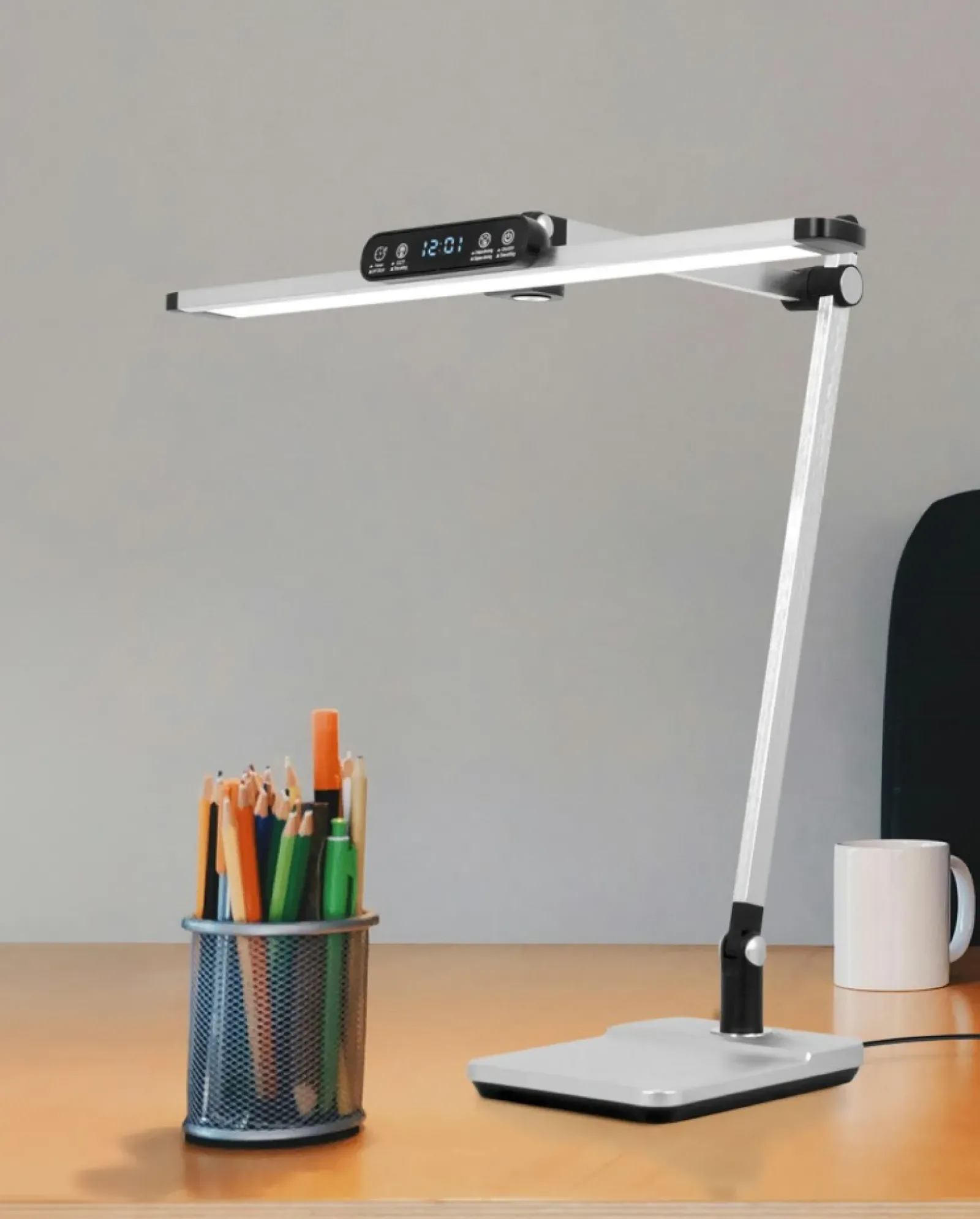 Sklep Kaja Srebrna lampa biurkowa, kreślarska, LED K-BL1321 z serii ARES* Lampki Biurkowe|Lampy Led