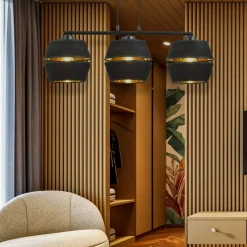 Sklep Kaja Stylowa, czarno-złota lampa wisząca - trzy źródła 1183/3 z serii PIANO czarny Sale