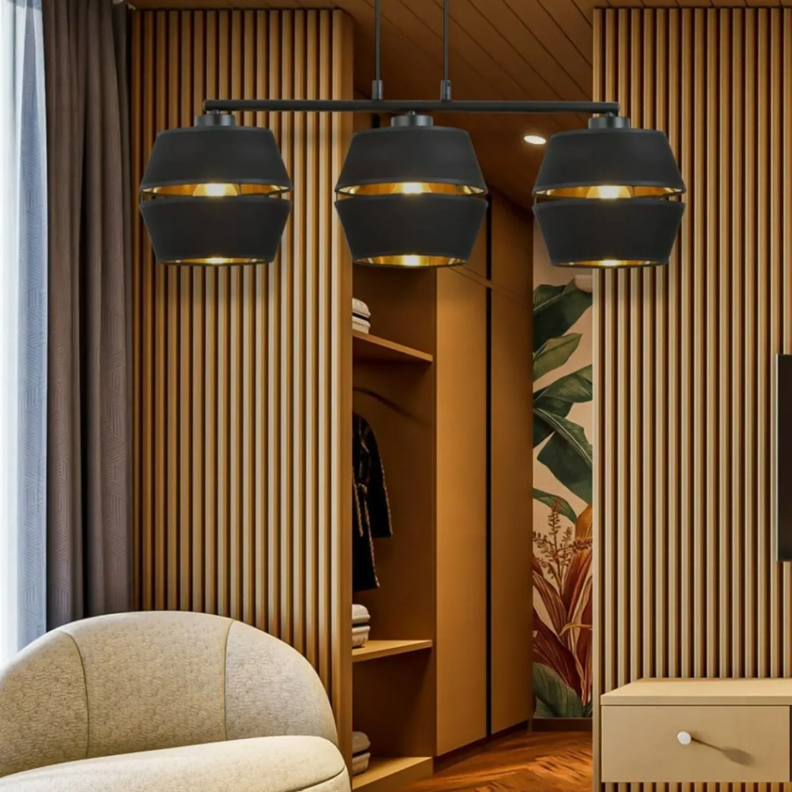 Sklep Kaja Stylowa, czarno-złota lampa wisząca - trzy źródła 1183/3 z serii PIANO czarny Sale