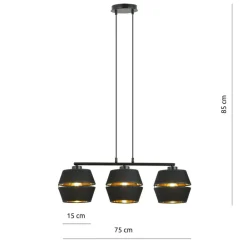 Sklep Kaja Stylowa, czarno-złota lampa wisząca - trzy źródła 1183/3 z serii PIANO czarny Sale