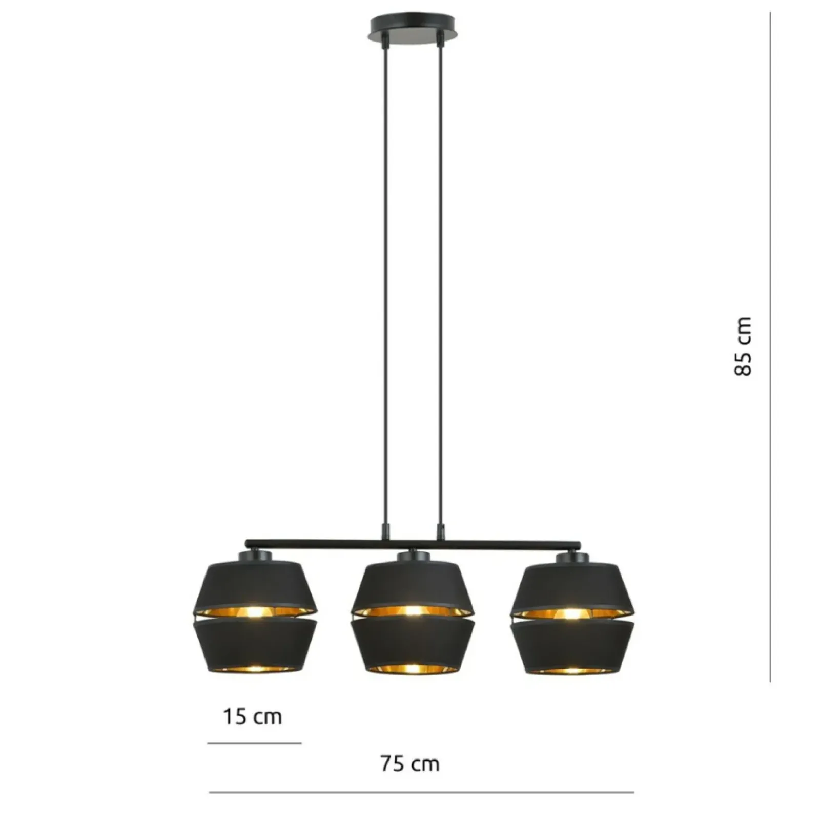 Sklep Kaja Stylowa, czarno-złota lampa wisząca - trzy źródła 1183/3 z serii PIANO czarny Sale
