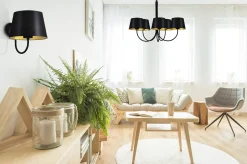 Sklep Kaja Stylowa lampa ścienna z czarno-złotym abażurem K-4337 | Kaja* Kinkiety Tradycyjne|Kinkiety Z Abażurem