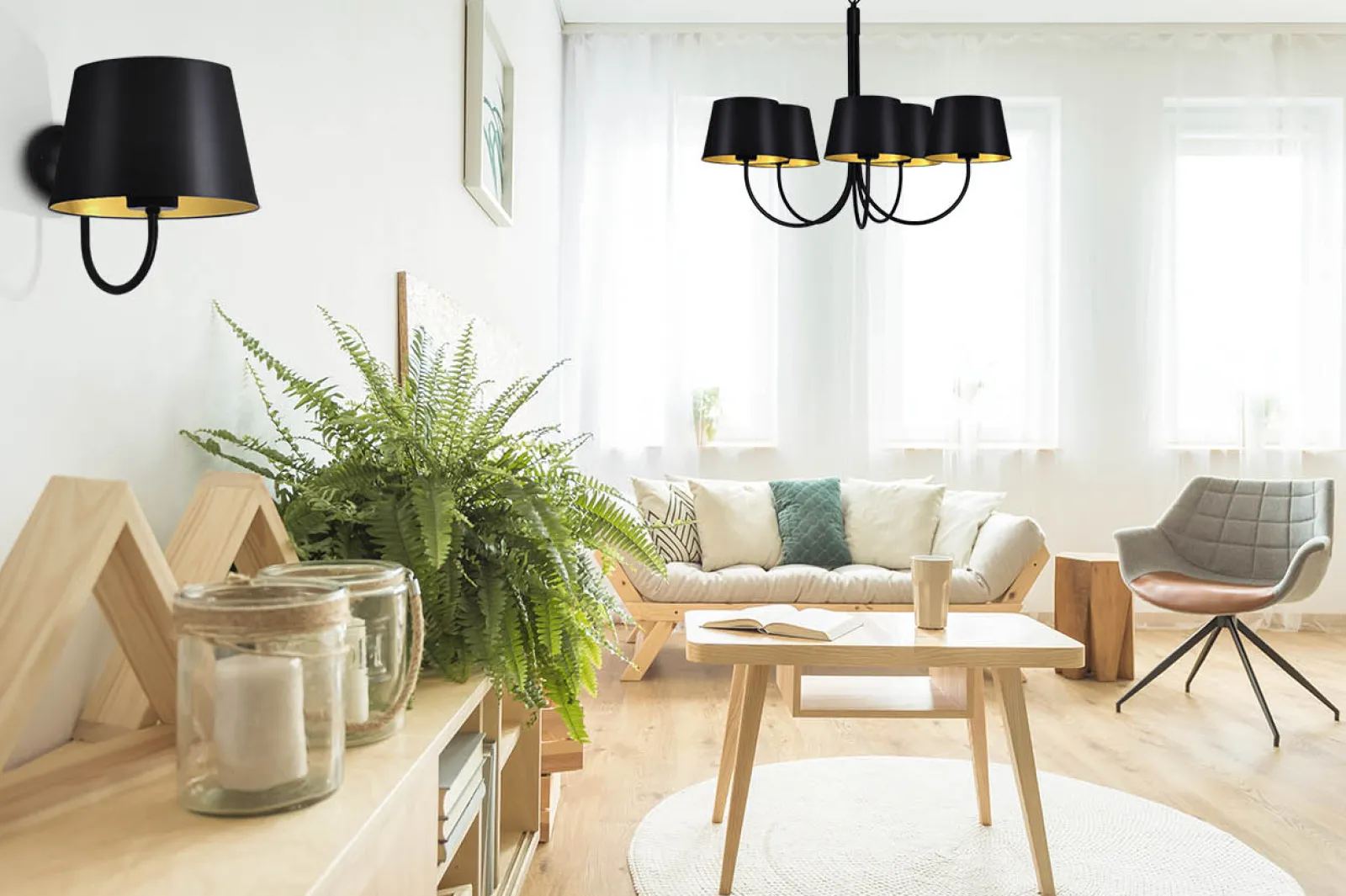 Sklep Kaja Stylowa lampa ścienna z czarno-złotym abażurem K-4337 | Kaja* Kinkiety Tradycyjne|Kinkiety Z Abażurem