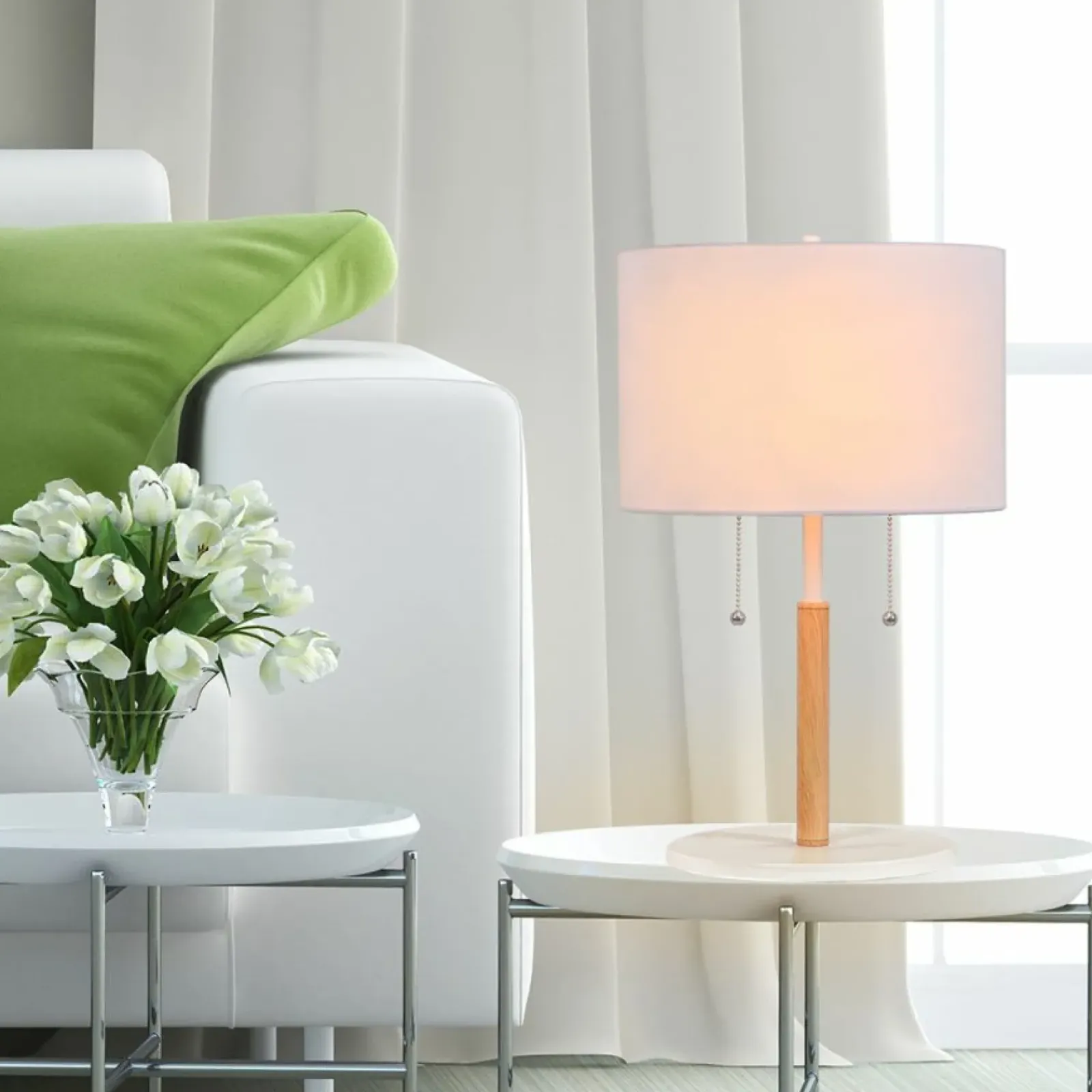 Sklep Kaja Stylowa lampka nocna z abażurem LP-0304/2T WH FOGO | Kaja Oświetlenie* Lampki Stołowe Z Abażurem|Nowoczesne Lampki Stołowe