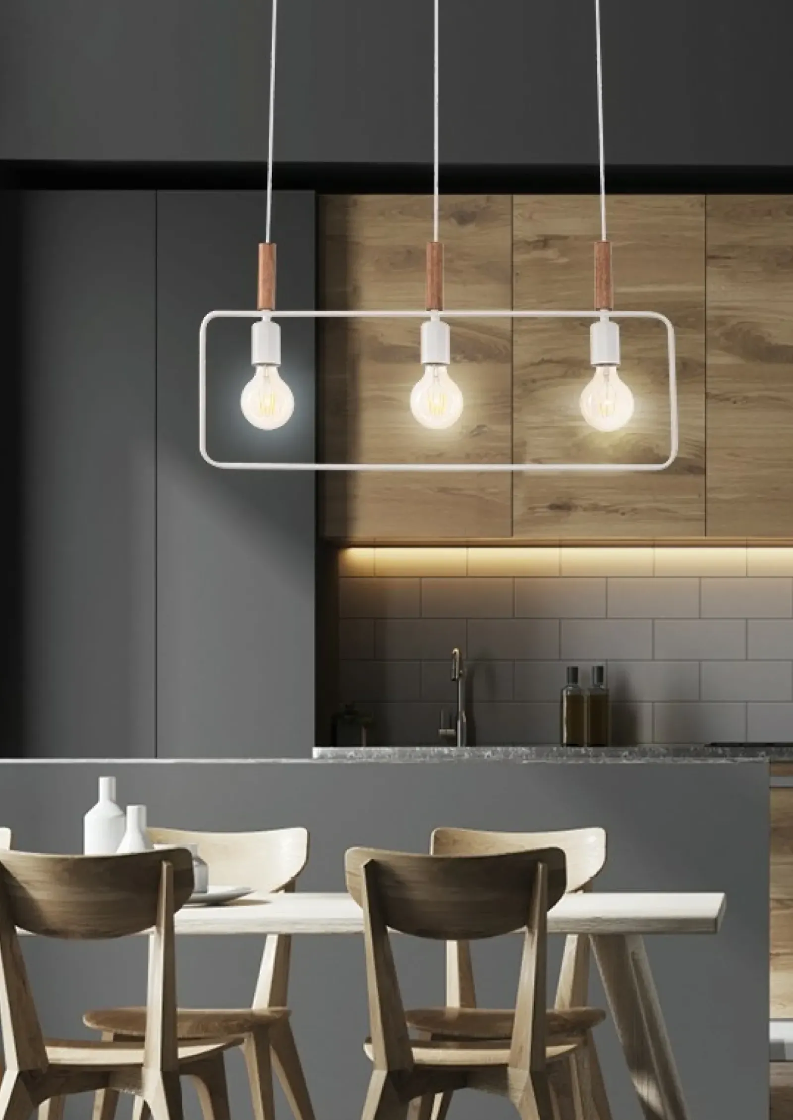 Sklep Kaja Subtelna, biała lampa wisząca z drewnem 33-73532 z serii FRAME | Kaja czarny Best Sale