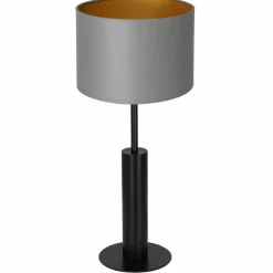 Sklep Kaja Szara lampka stołowa, czarna podstawka LX 3679 z serii TABLE LAMPS* Lampki Stołowe Z Abażurem|Tradycyjne Lampki Stołowe