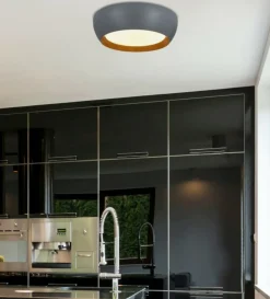 Sklep Kaja Szary, okrągły plafon z dodatkiem drewna 14-24114 ABRUZZO | Kaja* Lampy Led|Plafony Nowoczesne