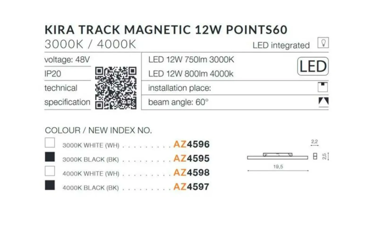 Sklep Kaja Szeroka głowica do szyny 19,5cm 12W 4000K AZ4598 KIRA ALFA MAGNETIC* Lampy Led|Szynoprzewody Podtynkowe