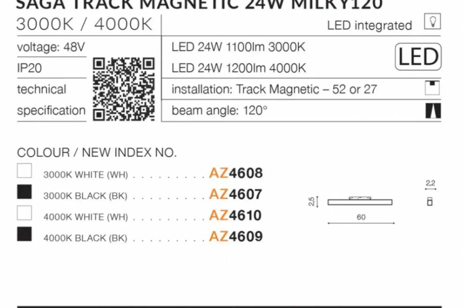 Sklep Kaja Szeroka lampa LED do szyny magnetycznej 1-fazowej AZ4610 SAGA | Kaja* Szynoprzewody Podtynkowe|Szynoprzewody Natynkowe