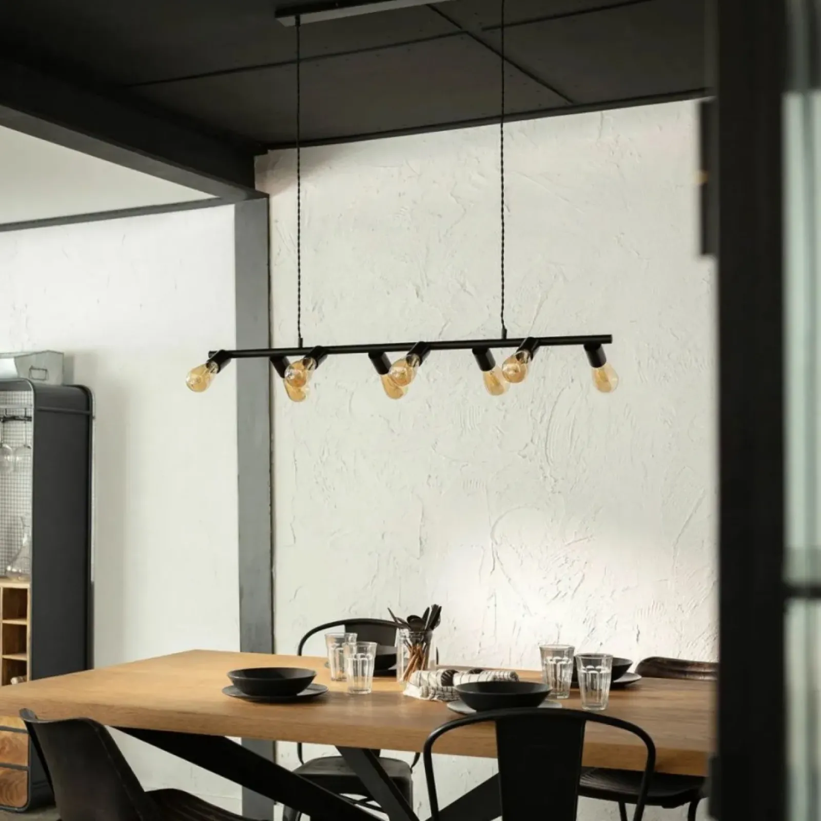 Sklep Kaja Szeroka lampa nad stół, na ozdobne żarówki ABR-RRN-8XE27 RETRO | Kaja czarny Best Sale