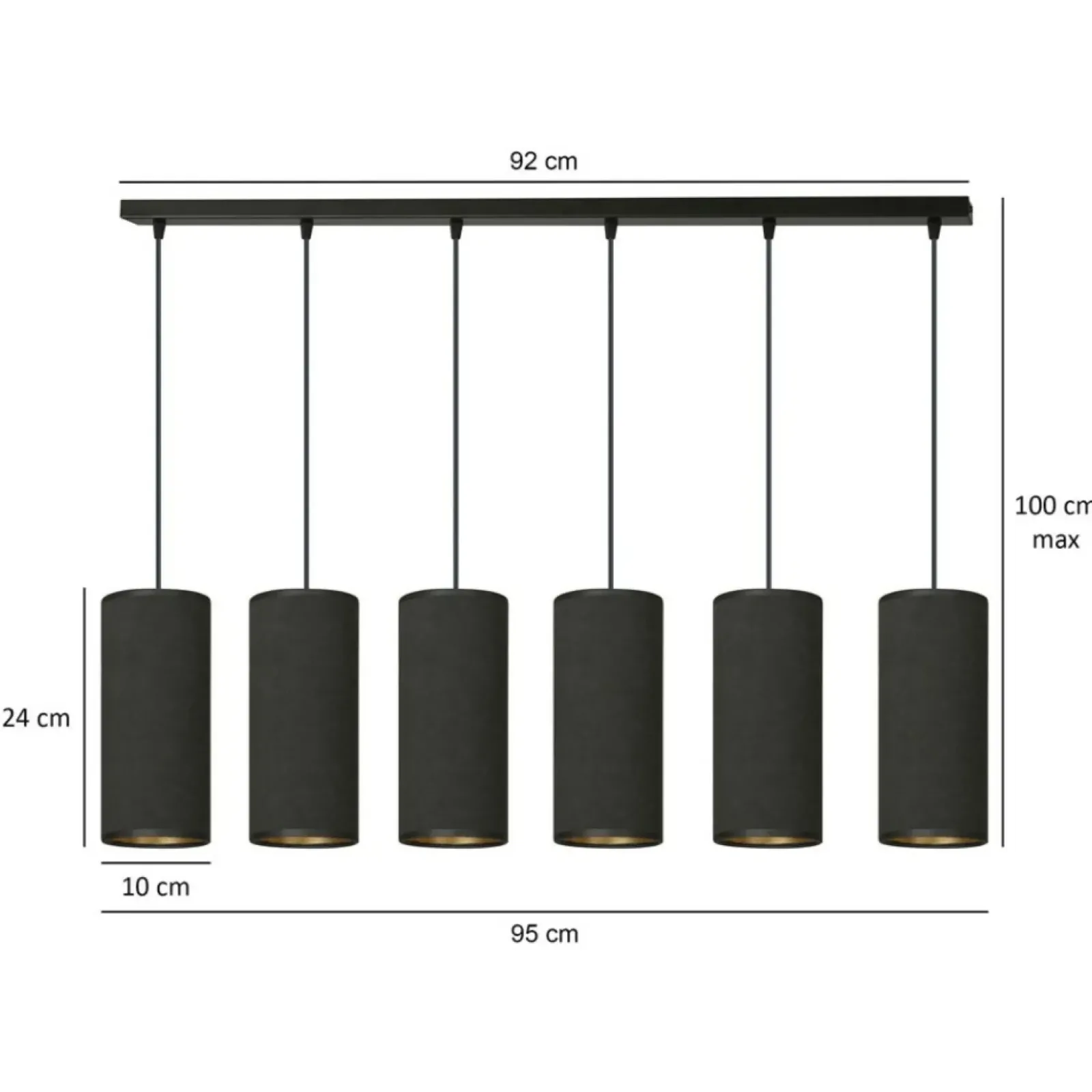 Sklep Kaja Szeroka lampa wisząca z wąskimi abażurami 1067/6 BENTE | Kaja czarny Discount