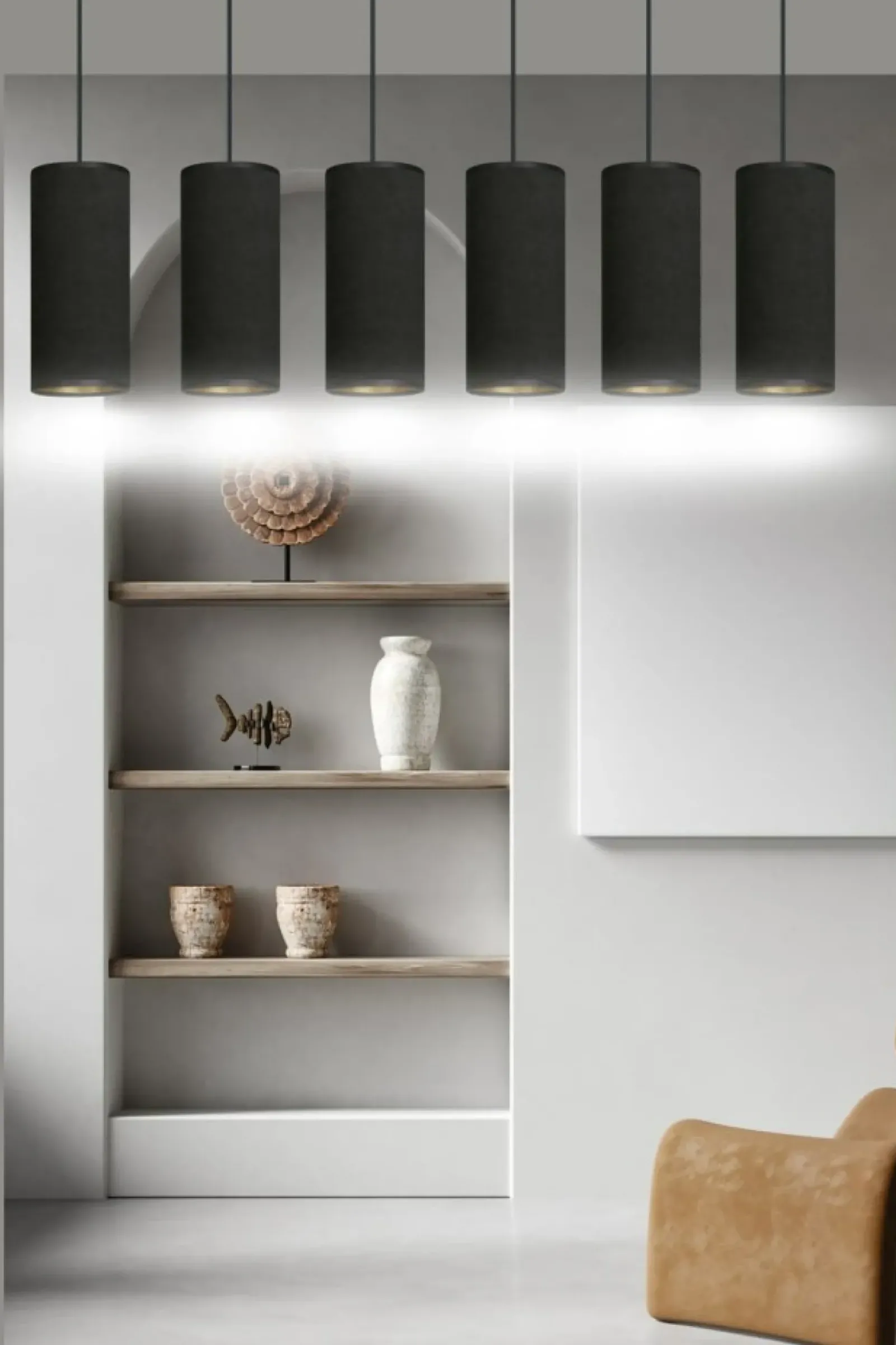 Sklep Kaja Szeroka lampa wisząca z wąskimi abażurami 1067/6 BENTE | Kaja czarny Discount