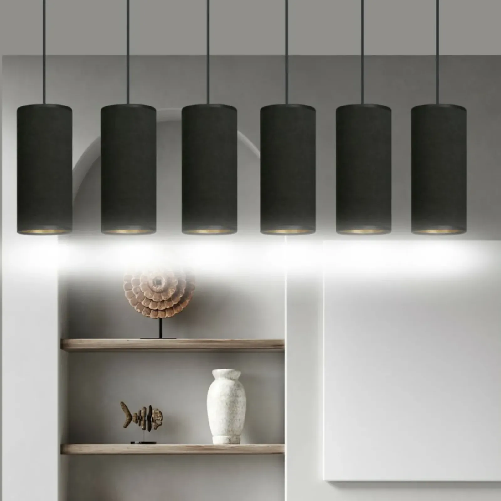 Sklep Kaja Szeroka lampa wisząca z wąskimi abażurami 1067/6 BENTE | Kaja czarny Discount