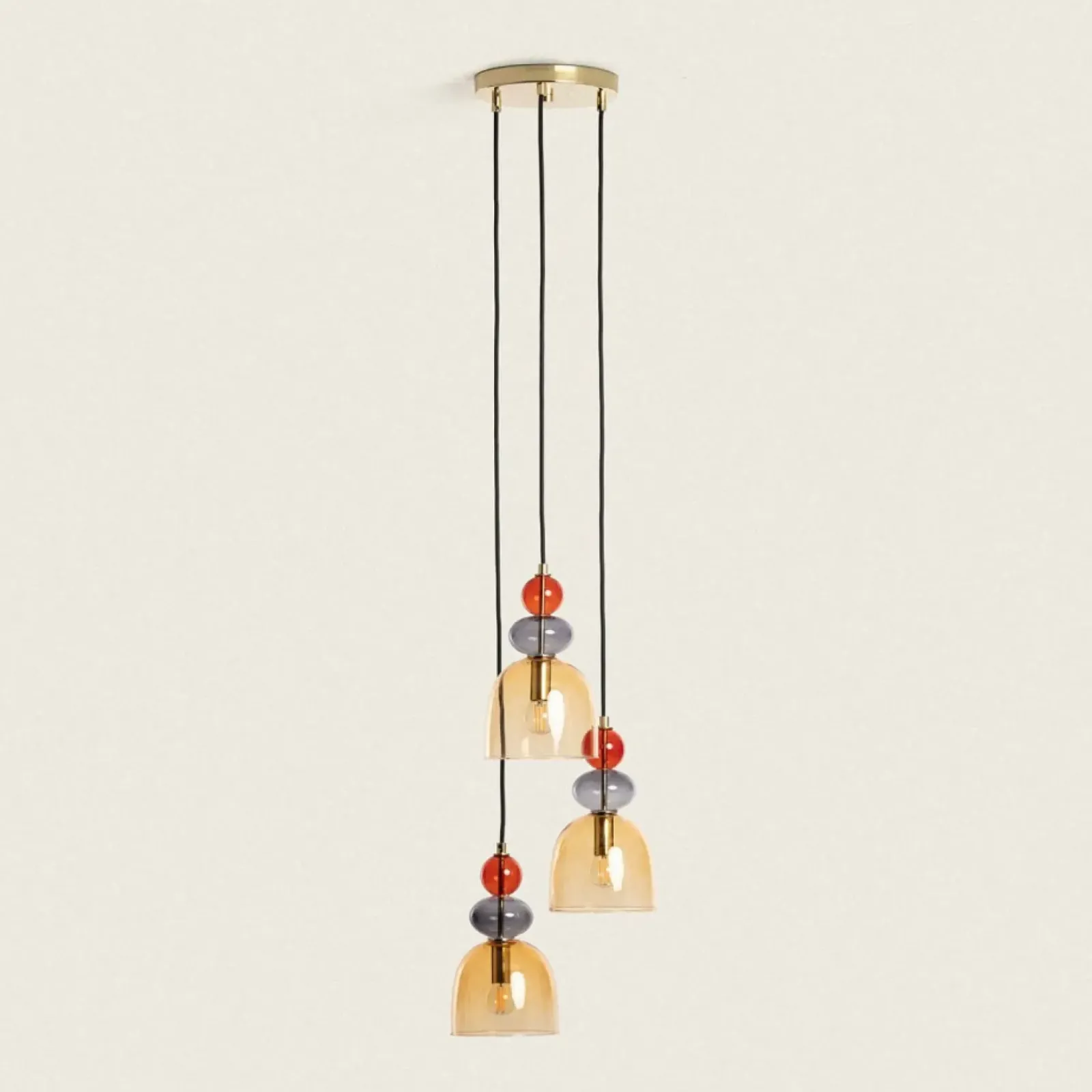 Sklep Kaja Szklana lampa wisząca w stylu art. Deco ABR-3KOLOK-A KOLORENO | Kaja bursztynowy Hot