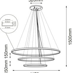 Sklep Kaja Trzy czarne obręcze LED ⌀117cm 3000K ANT 5430 z serii AGA Discount