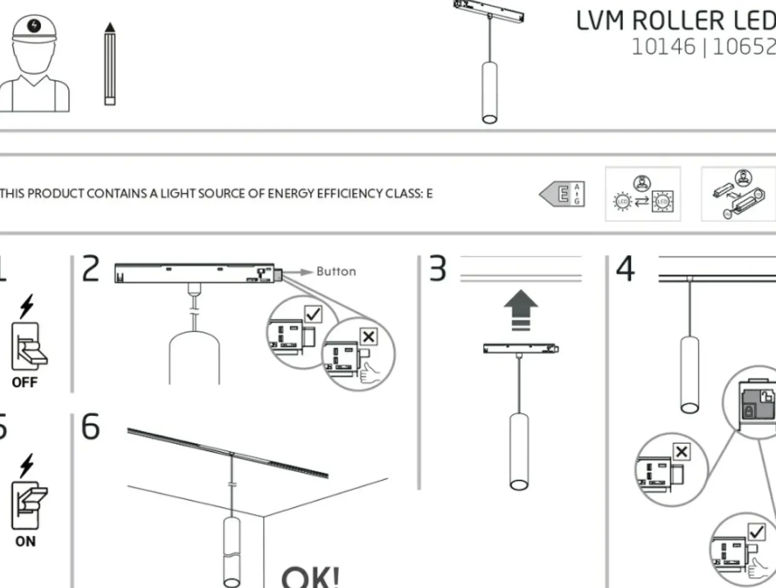 Sklep Kaja Tuba wisząca do szyny magnetycznej 1F 10652 LVM ROLLER LED | Kaja* Szynoprzewody Podtynkowe|Szynoprzewody Natynkowe