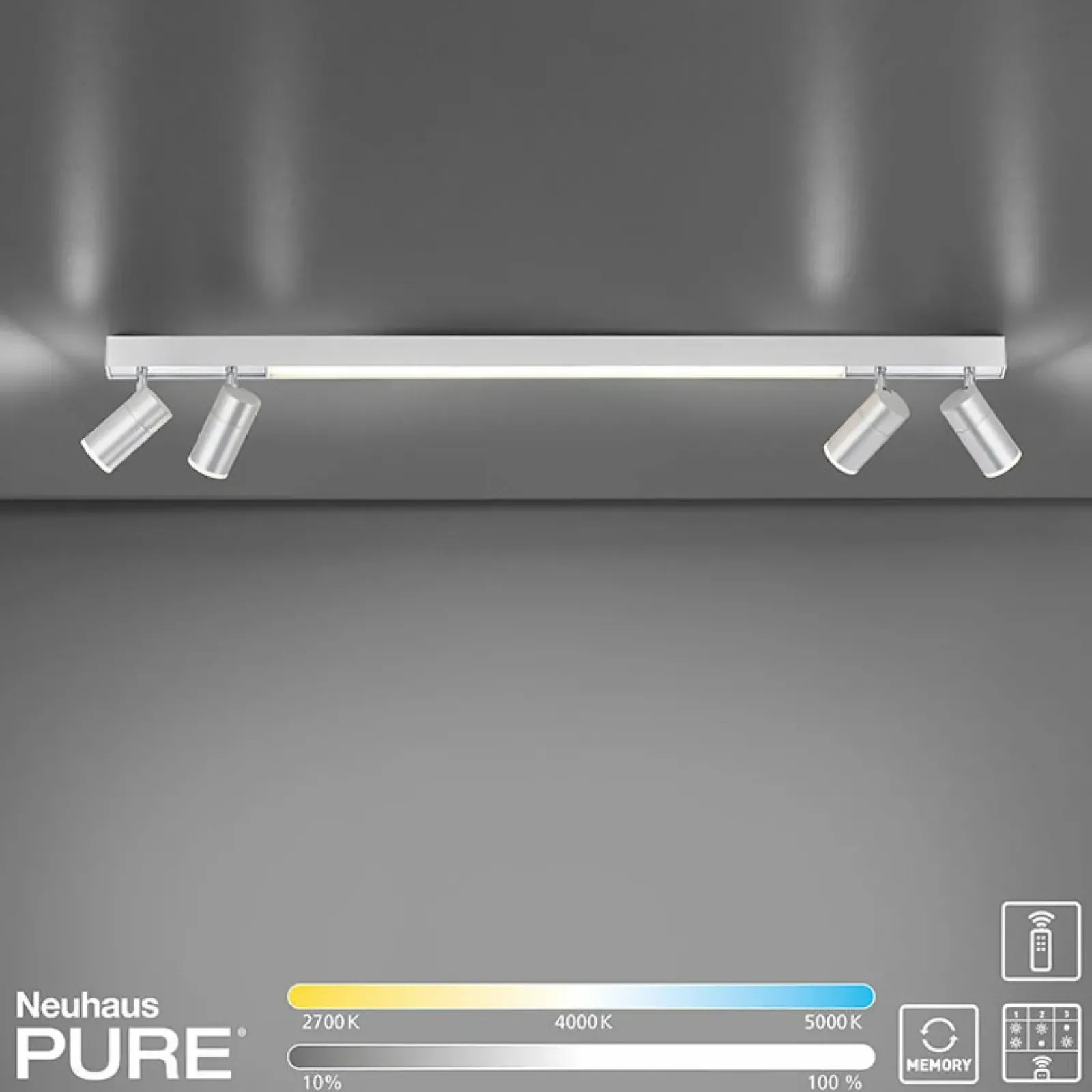 Sklep Kaja Świecąca listwa LED z reflektorami na pilot 6121-95 z serii PURE-LINES szary Hot