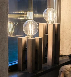 Sklep Kaja Wąska, drewniana, rustykalna lampka stołowa 108758 LODGE | Kaja* Nowoczesne Lampki Stołowe