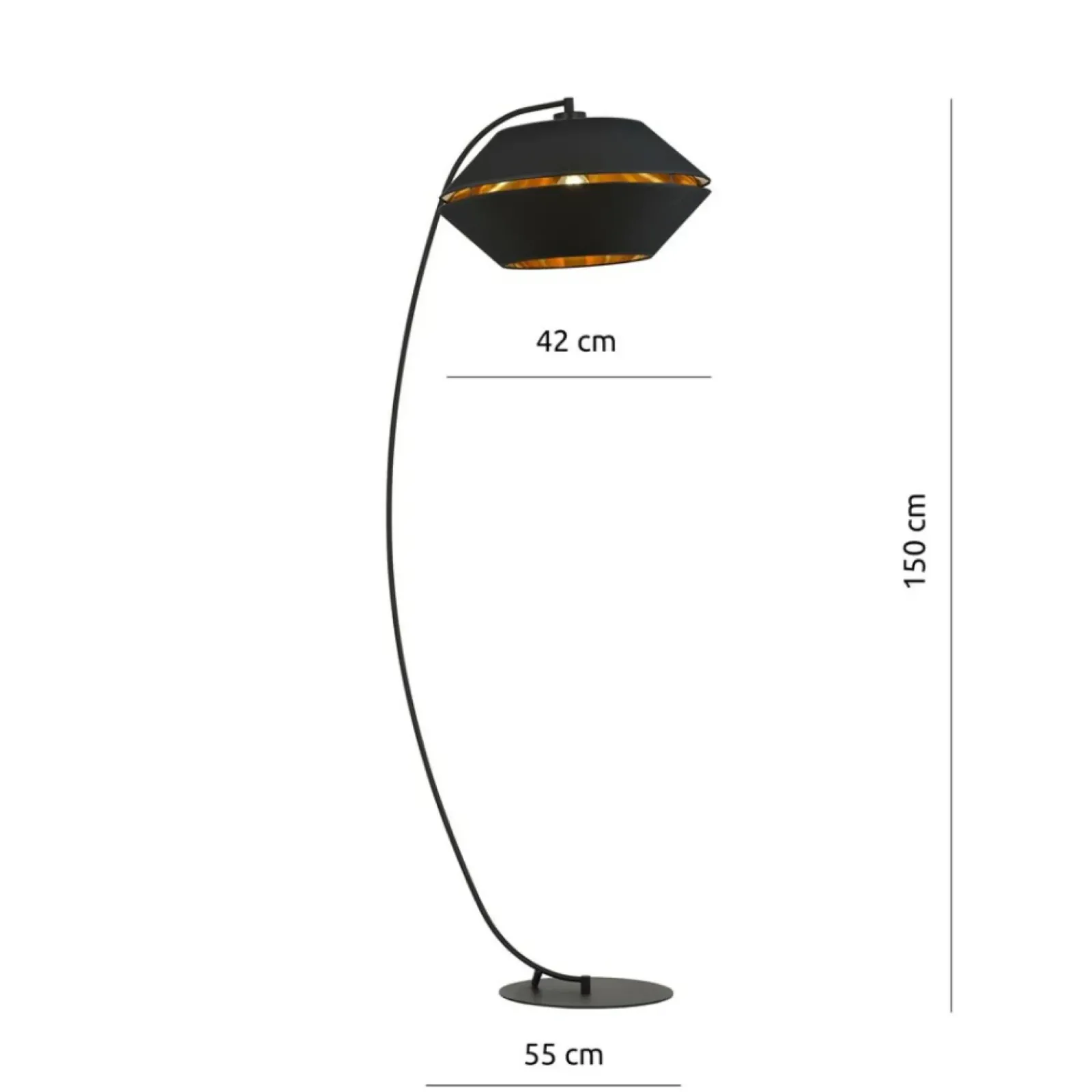 Sklep Kaja Wygięta lampa z abażurem ze złotym wnętrzem 1183/LP z serii PIANO* Lampy Podłogowe Z Abażurem