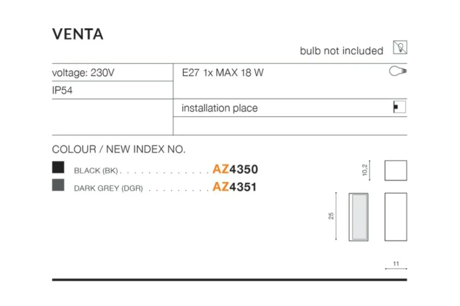 Sklep Kaja Zewnętrzna lampa ścienna prostokątna AZ4350 VENTA | Kaja Oświetlenie* Kinkiety Ogrodowe