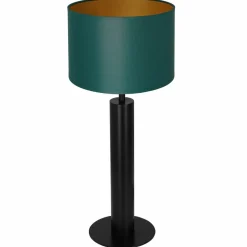 Sklep Kaja Zielono-złota lampa nocna, czarna podstawa LX 3666 z serii TABLE LAMPS* Lampki Stołowe Z Abażurem|Tradycyjne Lampki Stołowe