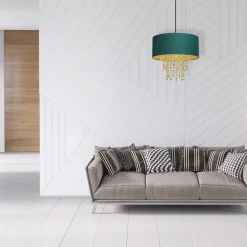 Sklep Kaja Zielono-złota lampa wisząca z kryształkami MLP6451 z serii ALMERIA | Kaja Oświet* Żyrandole Z Abażurem