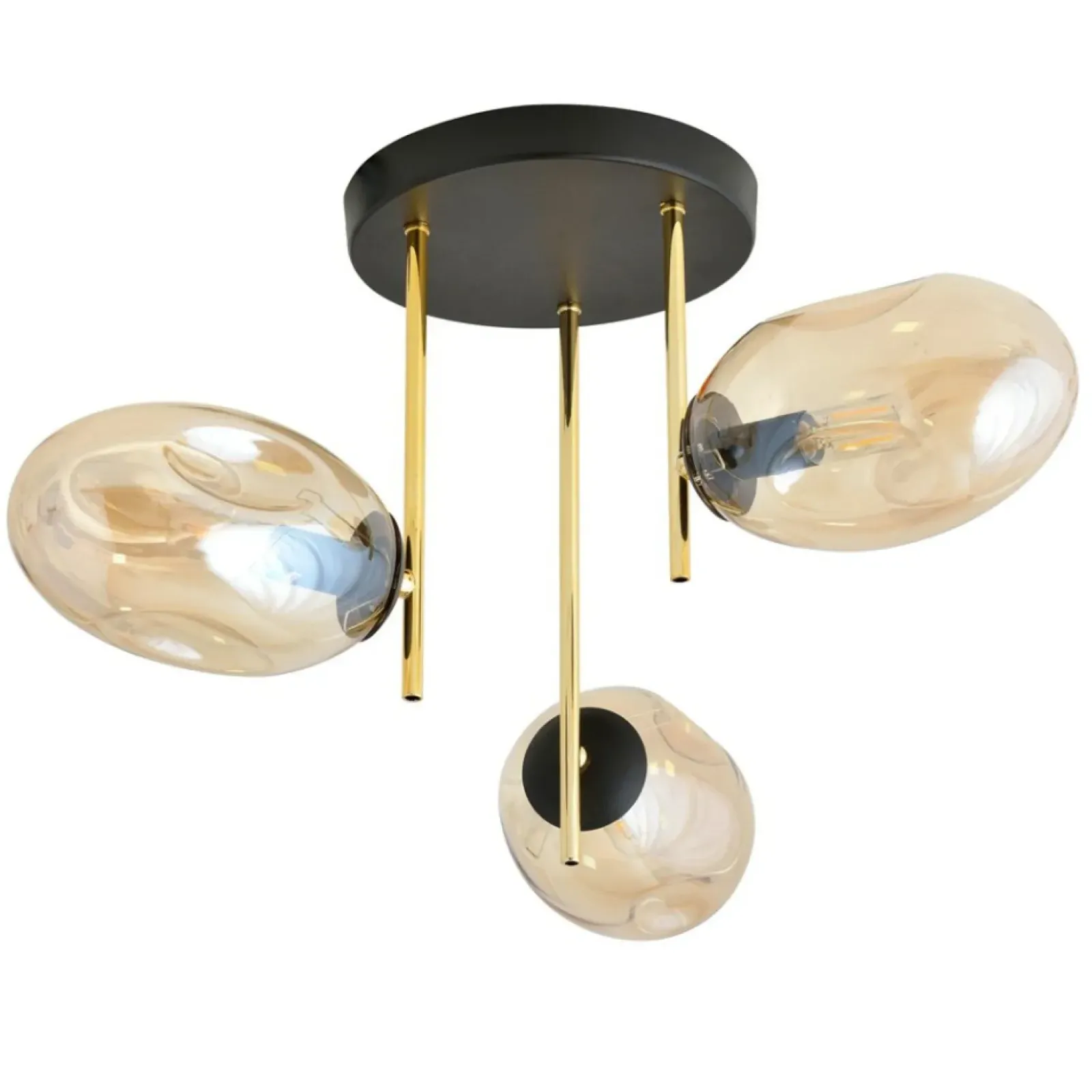 Sklep Kaja Złota lampa sufitowa z miodowymi kloszami 1275/3 z serii ARGO | Kaja Fashion