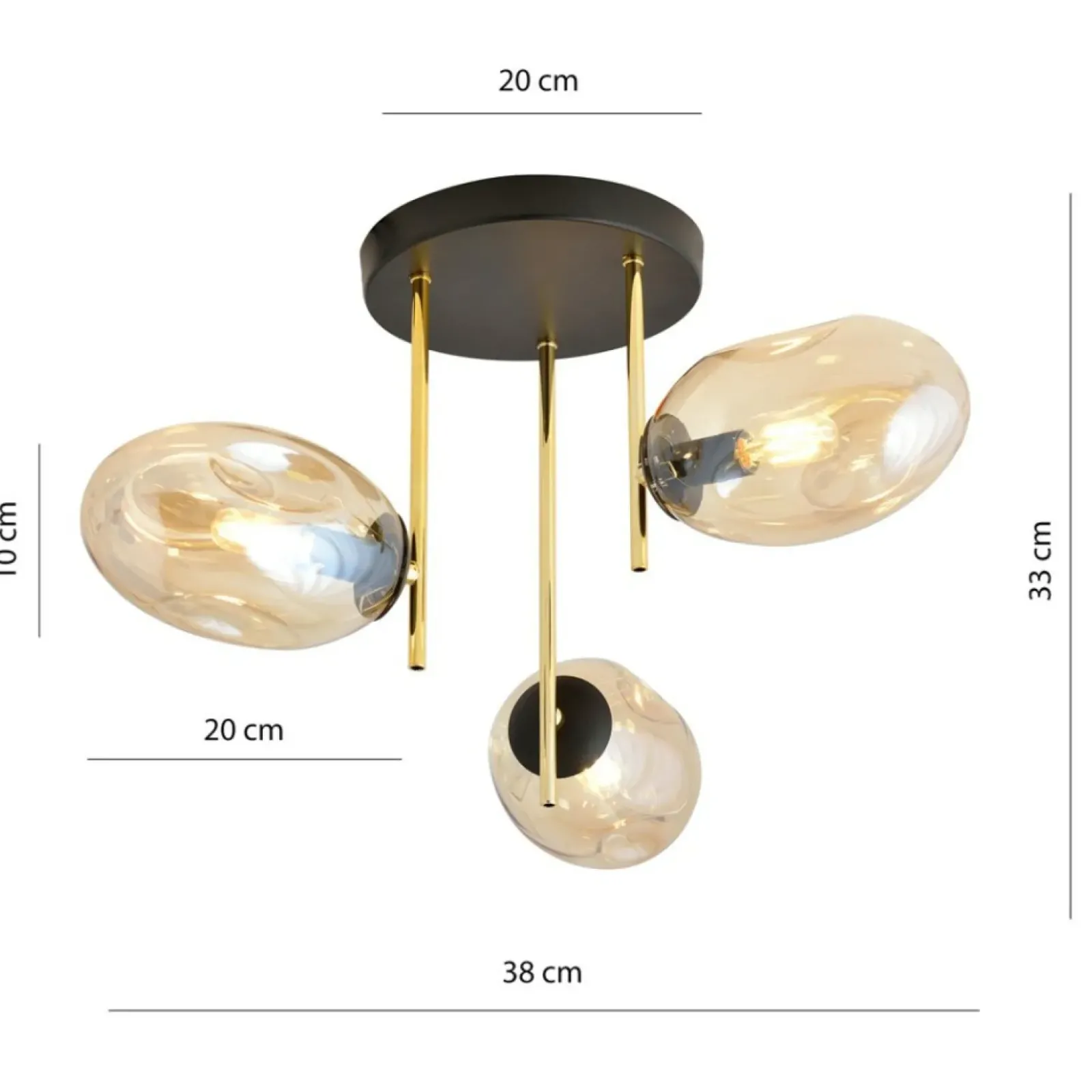 Sklep Kaja Złota lampa sufitowa z miodowymi kloszami 1275/3 z serii ARGO | Kaja Fashion