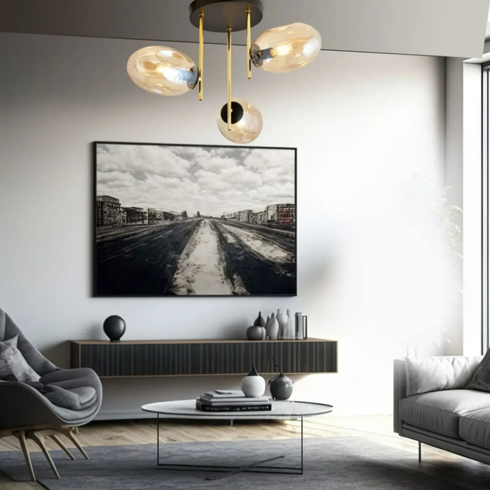 Sklep Kaja Złota lampa sufitowa z miodowymi kloszami 1275/3 z serii ARGO | Kaja Fashion